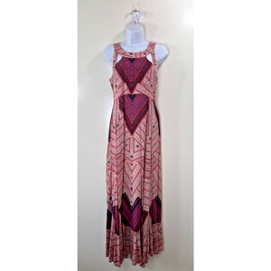 Free People Womens Maxi Dress Size 0 XS Coral Gray Pink Cutout Southwestern Boho